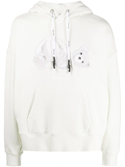 Shop Palm Angels Teddy Bear Hooded Sweatshirt In White