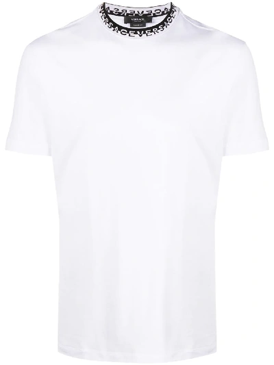 Shop Versace Logo-neck Short-sleeve T-shirt In White