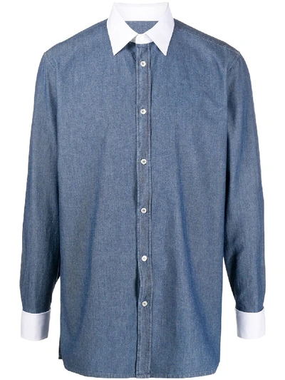 Shop Maison Margiela Contrast Collar Chambray Shirt In Blue