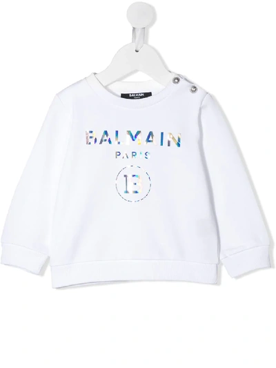 Shop Balmain Reflective Logo Sweatshirt In White