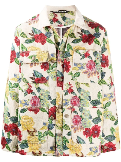 Shop Palm Angels Floral Brocade Chore Jacket In Neutrals