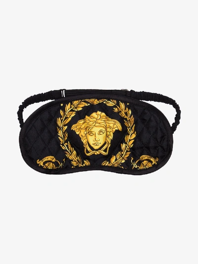 Shop Versace Black Baroque Print Silk Sleep Mask