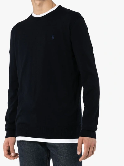 Polo Ralph Lauren Embroidered-logo Crew Neck Jumper In Blue