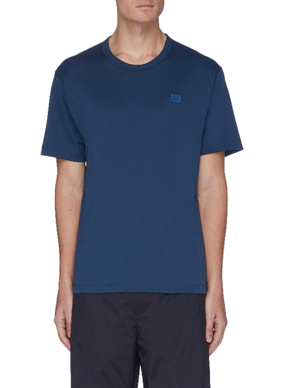 Shop Acne Studios Face Embroidered Patch T-shirt In Blue