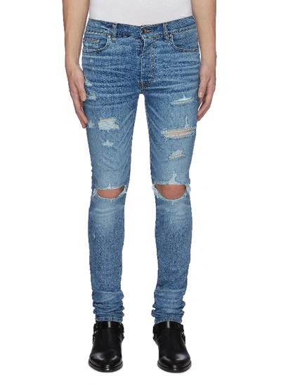 Shop Amiri Thrasher Plus' Distressed Skinny Jeans In Blue