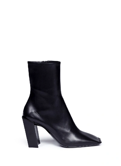 Shop Balenciaga Slant Heel Goatskin Leather Boots In Black