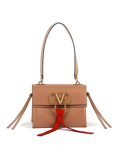 Shop Valentino Small V-ring Leather Shoulder Bag In Beige