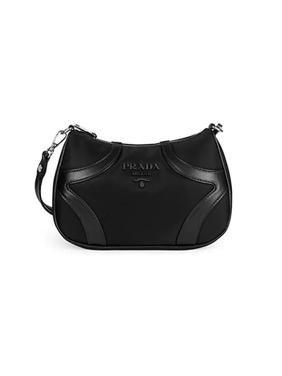 Shop Prada Leather-trim Bowling Shoulder Bag In Black