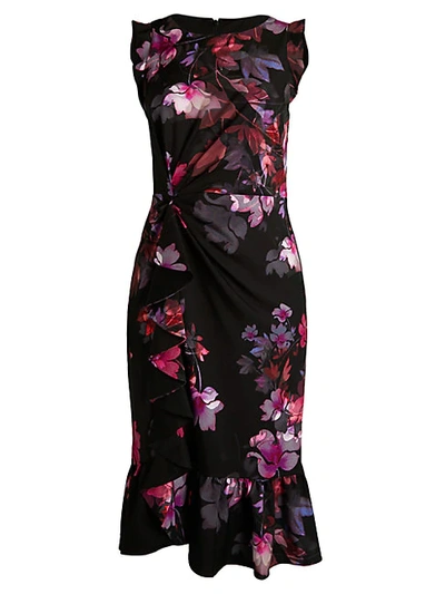 Shop Adrianna Papell Watercolor Lilies Flounce Dress In Black Multicolor