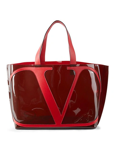 Shop Valentino Vlogo Transparent Beach Tote In Red