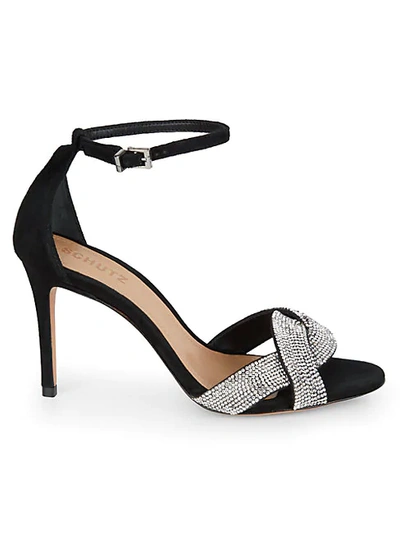 Shop Schutz Jolita Embellished Suede Ankle-strap Sandals In Black