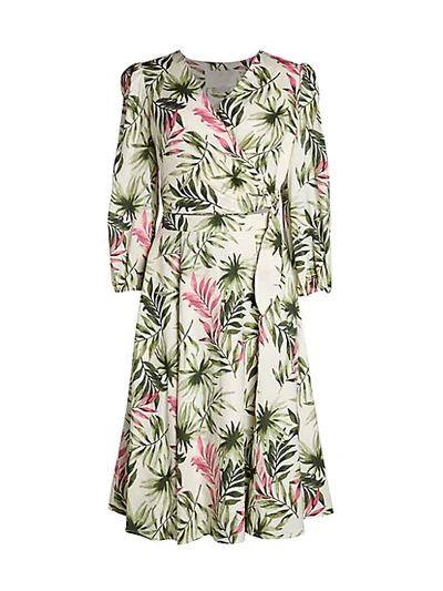 Shop Gal Meets Glam 2-piece Palm Leaf Wrap Dress In Green Pink