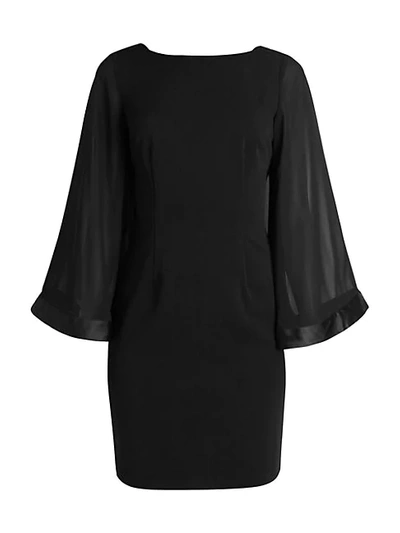 Shop Adrianna Papell Ottoman Chiffon-sleeve Dress In Black