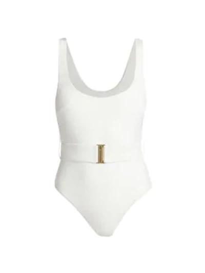 Shop Zimmermann Bells Belted Scoopneck One-piece Swimsuit In Ivory