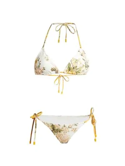 Shop Zimmermann Amelie Two-piece Floral Triangle Bikini Set In Ivory Garden Floral