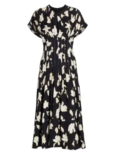 Shop Proenza Schouler Floral Georgette Midi Dress In Black Off White