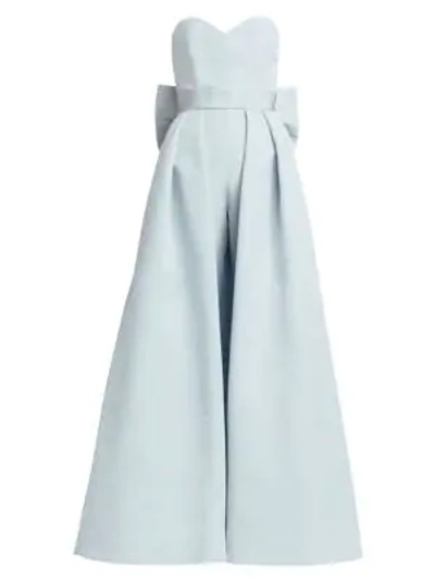 Shop Alexia Maria Silk Faille Bow-back Jumpsuit With Convertible Skirt In Light Blue