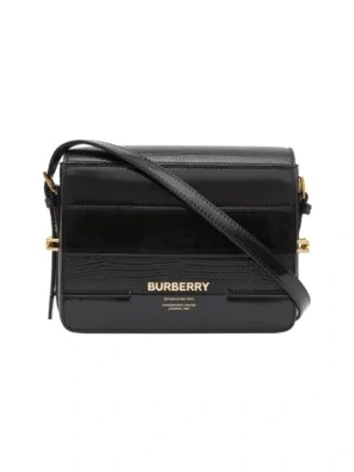 Shop Burberry Small Grace Embossed Leather & Suede Crossbody Bag In Black