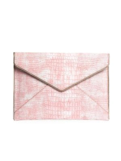 Shop Rebecca Minkoff Leo Croc-embossed Leather Envelope Clutch In Ballet