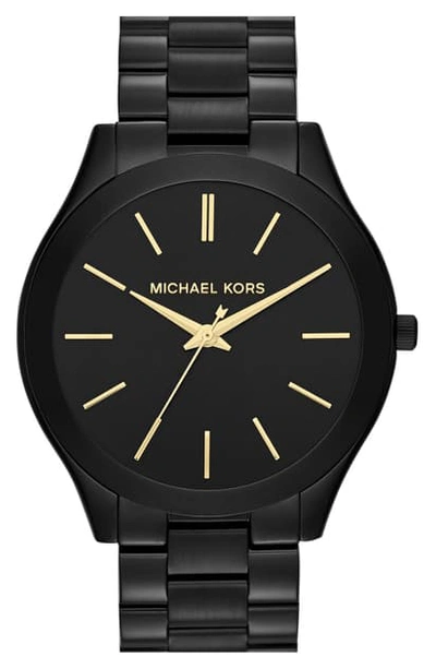 Shop Michael Kors 'slim Runway' Bracelet Watch, 42mm In Black/ Gold