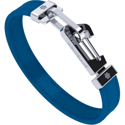 Shop Montblanc Armband Aus Blauem Leder Mit Karabinerverschluss Aus Edelstahl In Blau,grau