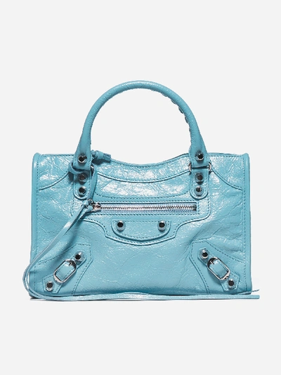 Balenciaga Mini City Leather Bag In Sky Blue