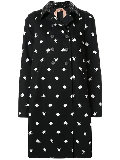 Shop N°21 Star-print Mid-length Coat In Black