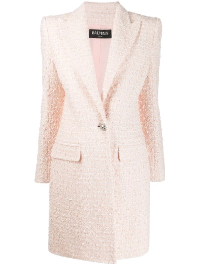Shop Balmain Tweed Single-breasted Coat In Pink