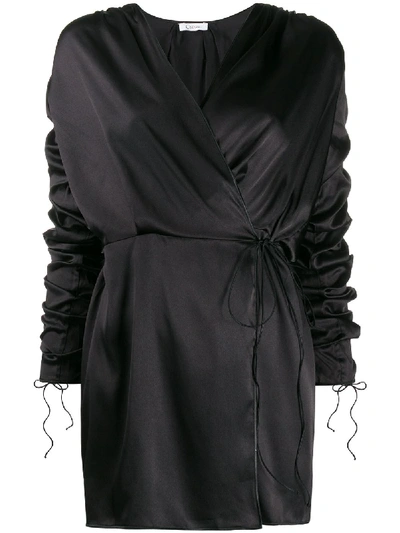 Shop Oseree Wrap-style Mini Dress In Black