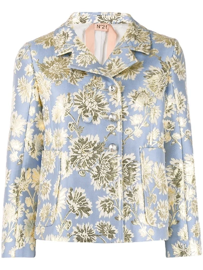Shop N°21 Floral Jacquard Double-breasted Jacket In Blue