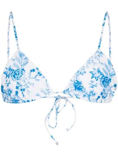 Shop Juillet Elsa Floral-print Bikini Top In Blue