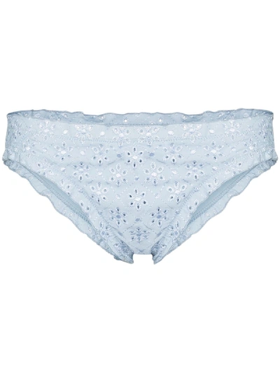 Shop Juillet Chloe Broderie Anglaise Bikini Bottoms In Blue