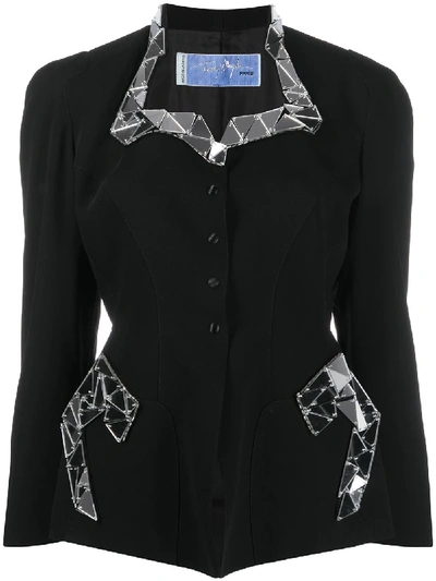 Pre-owned Mugler Mirror Appliqués Fitted Jacket In Black