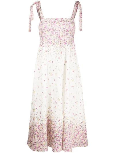 Shop Zimmermann Floral Flared Midi Dress In Neutrals