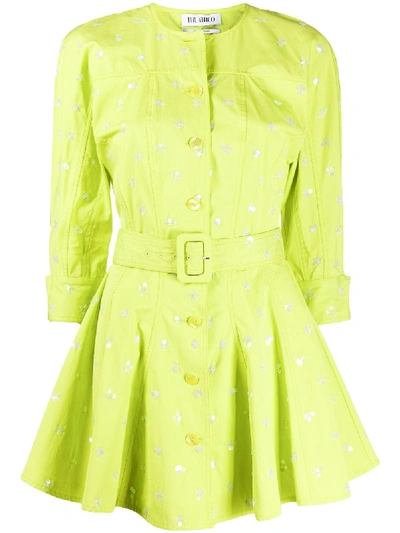 Shop Attico Sequin-embellished Belted Mini Dress In Green
