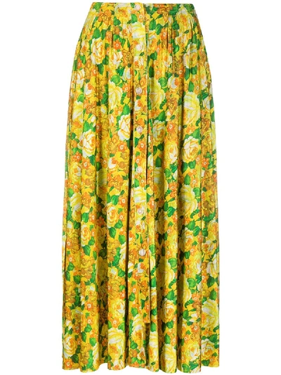 Shop Vetements Floral-print Gathered Midi Skirt In Yellow