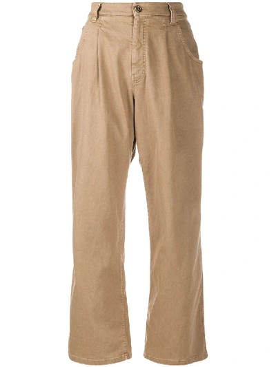 Shop Brunello Cucinelli Wide-leg Chino Trousers In Brown