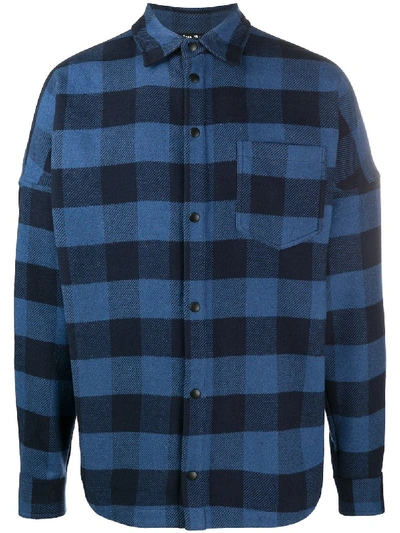 Shop Palm Angels Checkered Logo Print Shirt In Blue