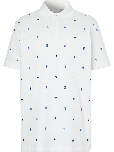 Shop Burberry Star And Monogram Embroidered Polo Shirt In White