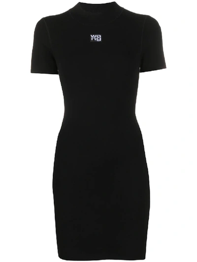 Shop Alexander Wang T Logo Patch Mini Dress In Black