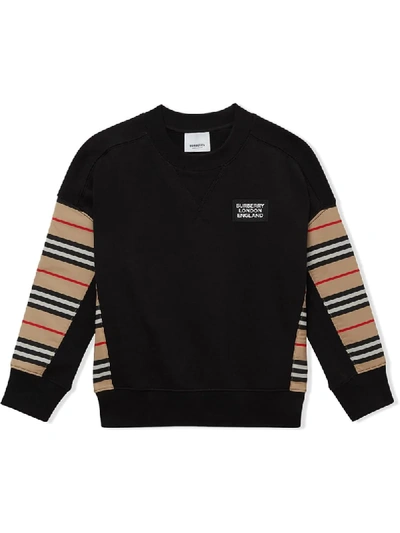 Shop Burberry Icon Stripe Panelled Sweatshirt In Black