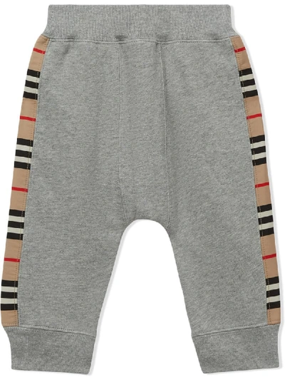 Shop Burberry Icon Stripe Drawstring Trousers In Grey