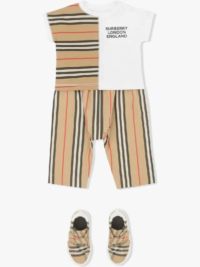 Shop Burberry Icon Stripe Panelled T-shirt In White