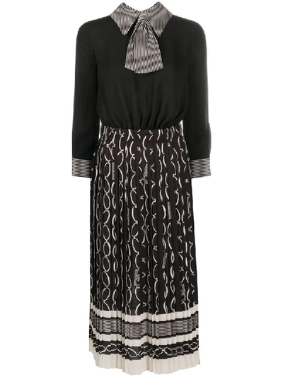 Shop Elisabetta Franchi Chain-print Pleated Dress In Black