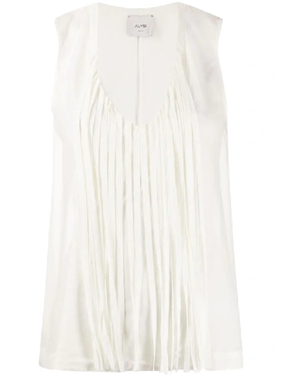 Shop Alysi Fringed Panel Sheer Vest Top In White