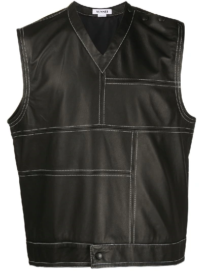 Shop Sunnei V-neck Leather Vest In Black