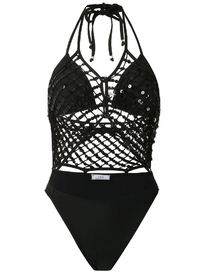 Shop Amir Slama Mesh Panels Swimsuit In Black