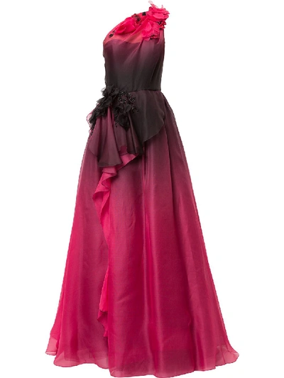 Shop Marchesa Asymmetric Ombre Ball Gown In Red