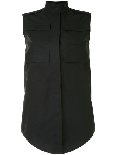 Shop Vera Wang Multi-pocket Sleeveless Shirt In Black