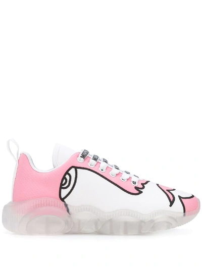 Shop Moschino Woman's Drawing Teddy Sneakers In Pink